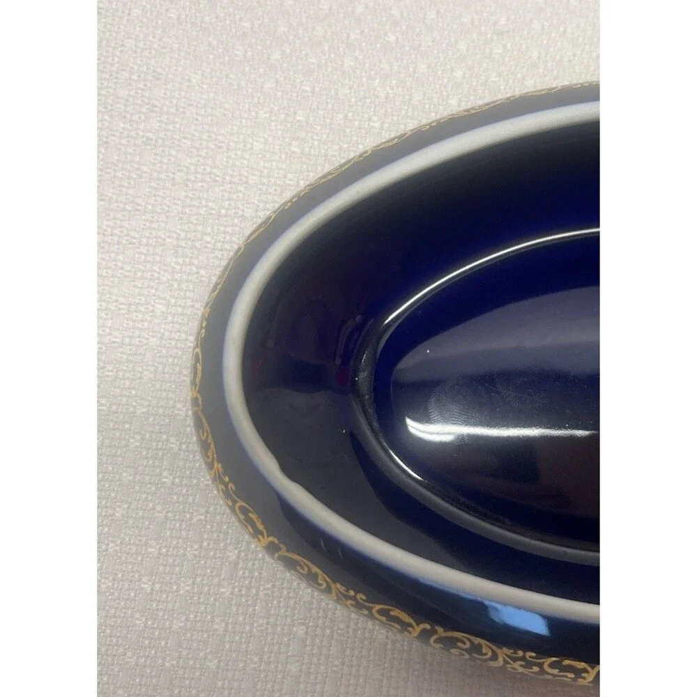 VTG 1960’s MCM Florance Limoges 22K Gold Gilt Porcelain France Trinket Pill Oval